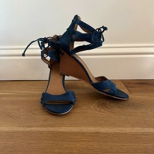 Teal Lace Up Wooden Wedges 14th & Union